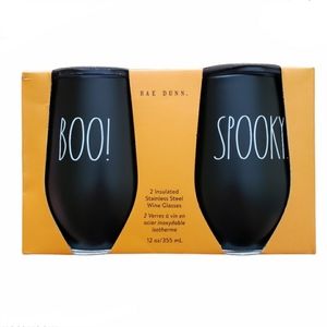 Rae Dunn Halloween Spooky & Boo Stemless Wine Glasses NEW Black